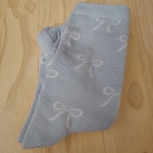 Y2K Light Blue White Ribbon Bow Print Cottagecore Coquette Socks